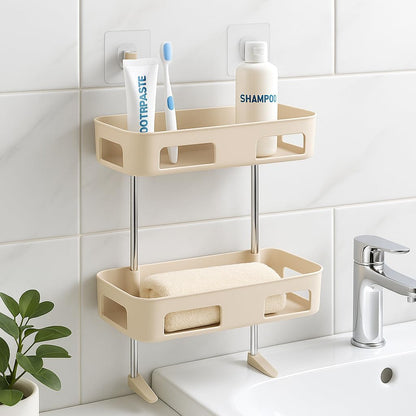Bathroom Organizer Double Layers, Toilet Bathroom Shelf Storage Rack, Wall Mounted, Shower Shelf, Soap Shampoo Tissue Towels Holder, Washroom Organizer, Dark Grey