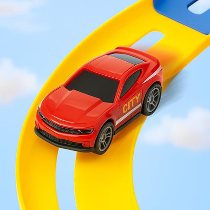 Adventure Rollo Coaster Theme Park Playset with Car Crane, Slide, Stunt Loop, and 4 Die Cast Cars