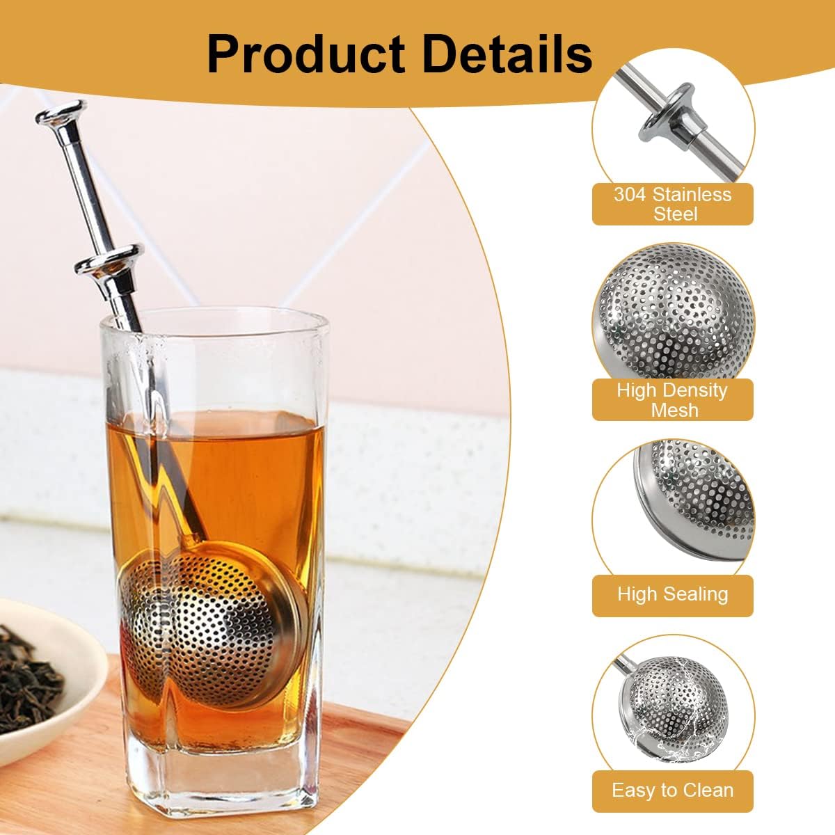96 Pieces Stainless Steel Tea Strainers (Fine Mesh – Durable Loose Leaf Tea Infuser with Long Handle for Easy Brewing – Reusable – Rustproof Tea Filter for Cups – Mugs – and Teapots – Dishwasher Safe)