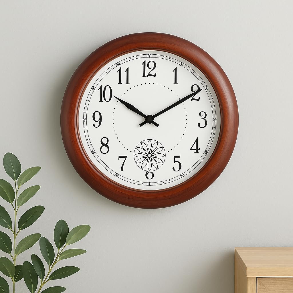60 Pieces Classic Round Wall Clock withs (2-Inch Wood Finish Frame | Elegant Timepiece for Home and Office | Large Easy-to-Read Dial | Silent Non-Ticking Movement | Perfect for Living Room – Kitchen – Bedroom)