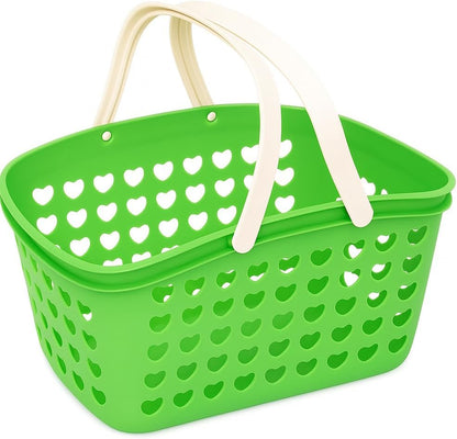 Green Plastic Organizing Storage Basket with Handles and Holes - Multi-Purpose Small Bin for Kitchen, Bathroom, Toys, and More - Durable, BPA-Free, Easy to Clean, Lightweight and Portable