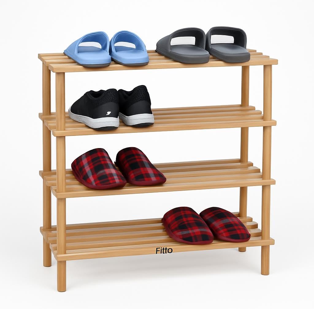 Wooden Shoe Rack 4 Tier, Natural Wood Color, 63x26x67cm