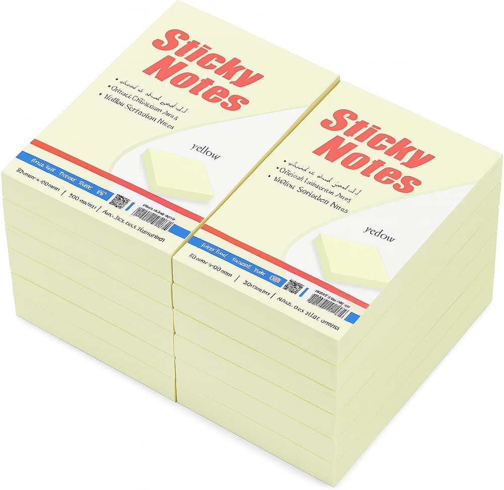 96 Pieces Sticky Notes (12 Pack – 2x3 Inches – Self-Stick Notes in Assorted Colors – Repositionable Sticky Notes for Office – Home – School – and Classroom – 12 Pads of 100 Sheets Each)