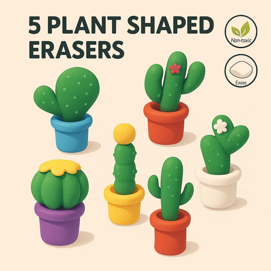 5 Assorted Plant Shaped Erasers, Colorful Stationery for School and Office