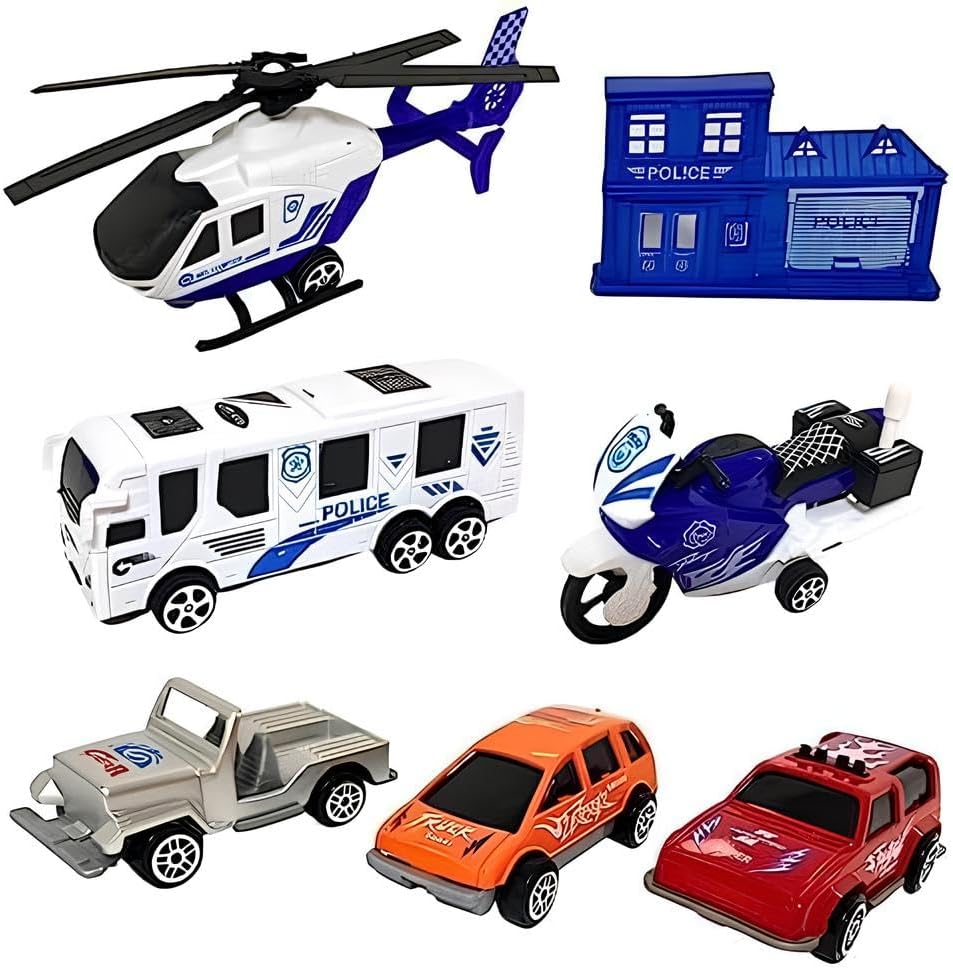 96 Pieces Premium Police Toy Sets for Kids - Includes Cars (Trucks – Helicopter – Barricades & Sign Boards - Durable Plastic Playset for Imaginative Play)