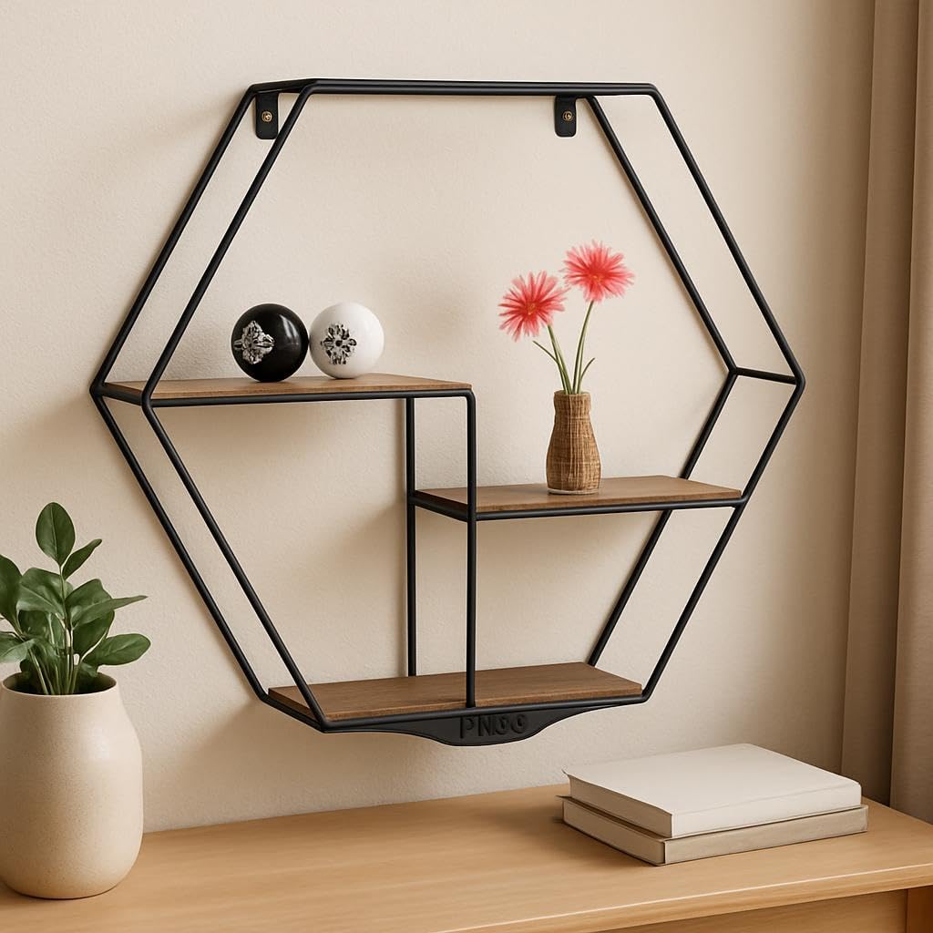 Metal Wire Hexagonal Wall Display Shelf for Home Decor