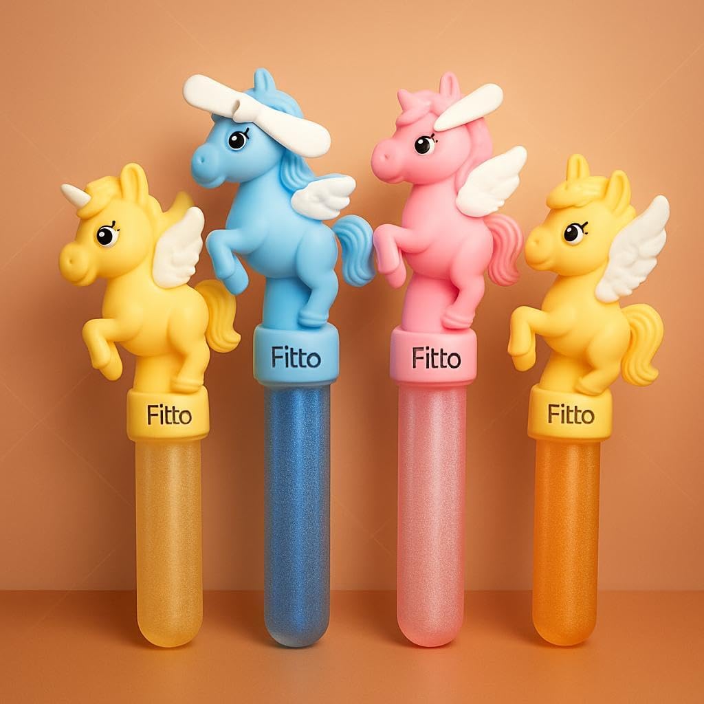 96 Pieces Children's Unicorn Bubble Wand Fans (Fun Bubble Maker for Outdoor Play – Parties & Picnics – Pack of 4)