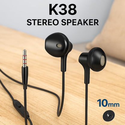 K38 Stereo Headphones Speaker, 10mm, Black