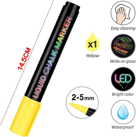 Liquid Chalk Marker Yellow 14.5 cm 2-5 mm for Chalkboards, Glass, Windows, Non-Porous Surfaces