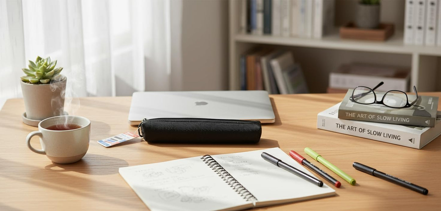 Black Pencil Case 21x3x3cm - Durable, Compact Stationery Organizer