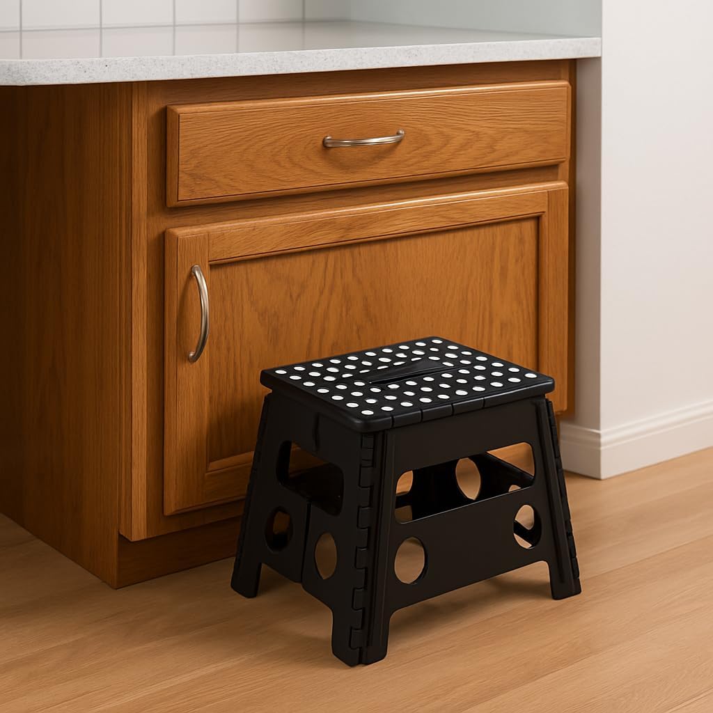 Folding Step Stool for Children & Adults - Lightweight, Multifunctional Plastic Design in Black, Portable and Sturdy for Home, Kitchen, Bathroom, and Outdoor Use
