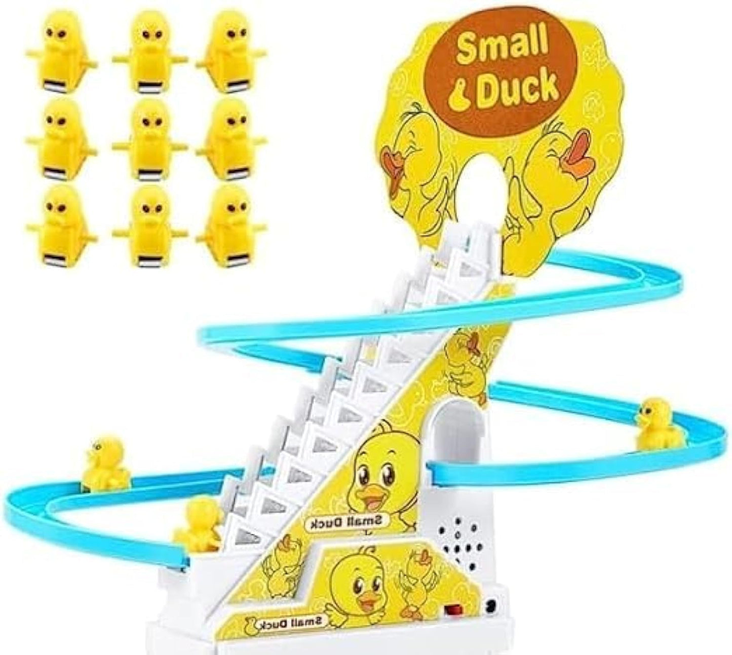 Fitto Small Duck Slide Toy, Electric Duck Climbing Stairs Tracks Slide Toy - Fun Interactive Toy for Kids, Educational Toy with Light & Sound, Battery Operated Duck Toy for Toddlers