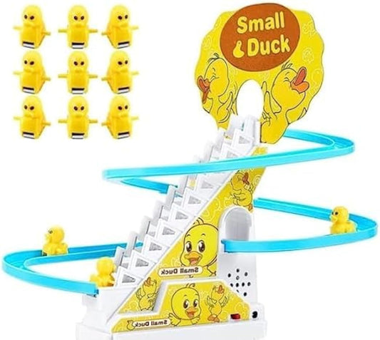 Fitto Small Duck Slide Toy, Electric Duck Climbing Stairs Tracks Slide Toy - Fun Interactive Toy for Kids, Educational Toy with Light & Sound, Battery Operated Duck Toy for Toddlers