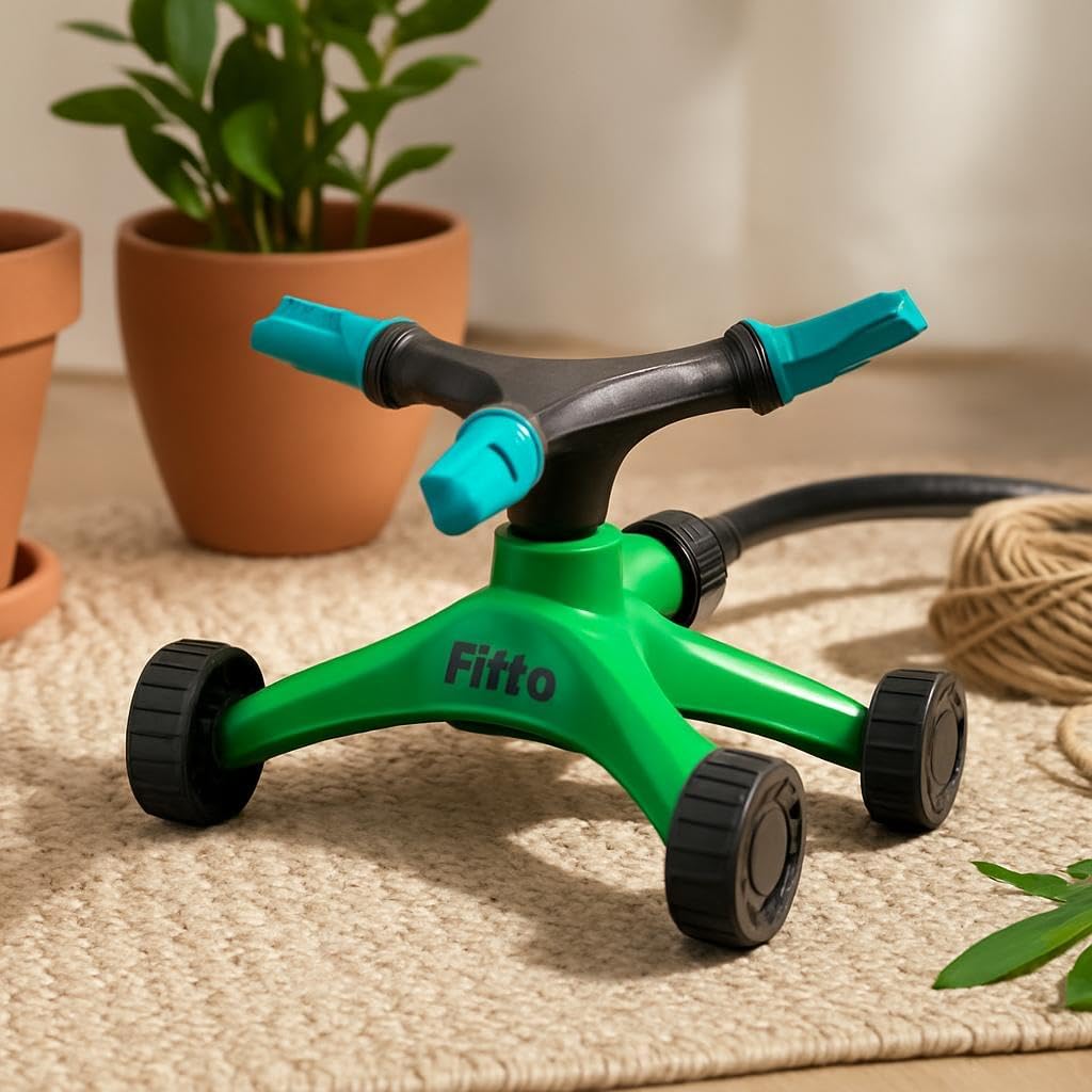 Adjustable Green and Black Tripod Garden Sprinkler with Spray Nozzles
