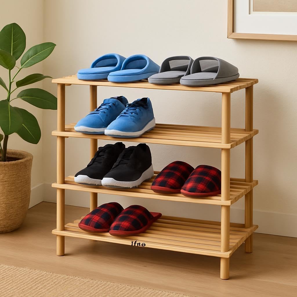 60 Pieces Wooden Shoe Racks (4 Layer – Natural Wood Color – 74x26x67cm)