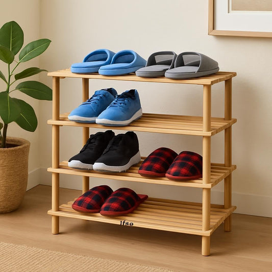 Wooden Shoe Rack 4 Layer, Natural Wood Color, 74x26x67cm