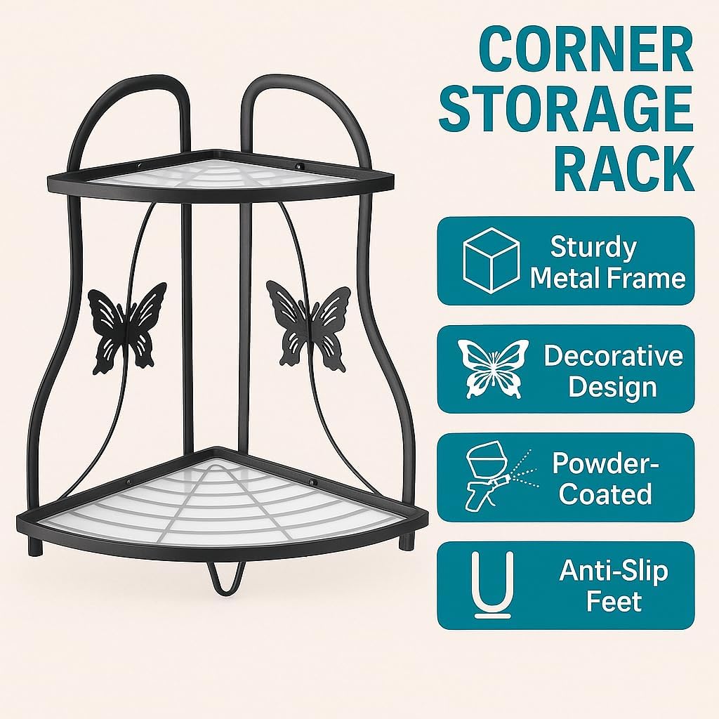 72 Pieces 2-Tier Corner Bathroom Sink Organizers (Metal Countertop Storage Shelf – Black – Spice and Seasoning Rack for Kitchen and Bathroom – Easy Assembly – Stable and Stylish)