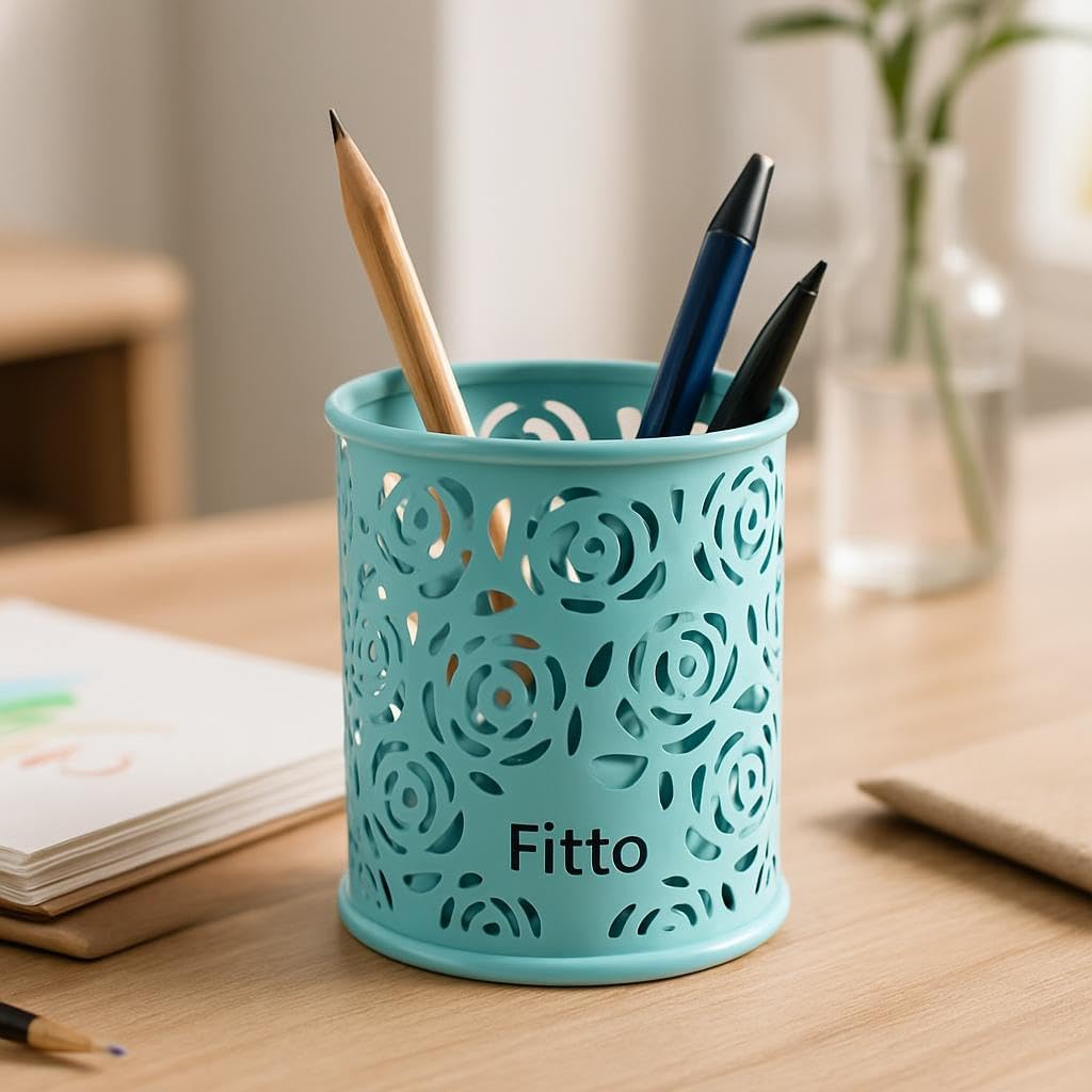 144 Pieces Sky Blue Pen Holders (Round Desk Organizer 8x9cm)