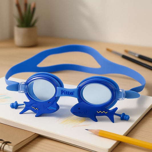 Swimming Goggles with Ear Plugs Blue – Anti-Fog UV Protection Swim Glasses for Adults and Kids