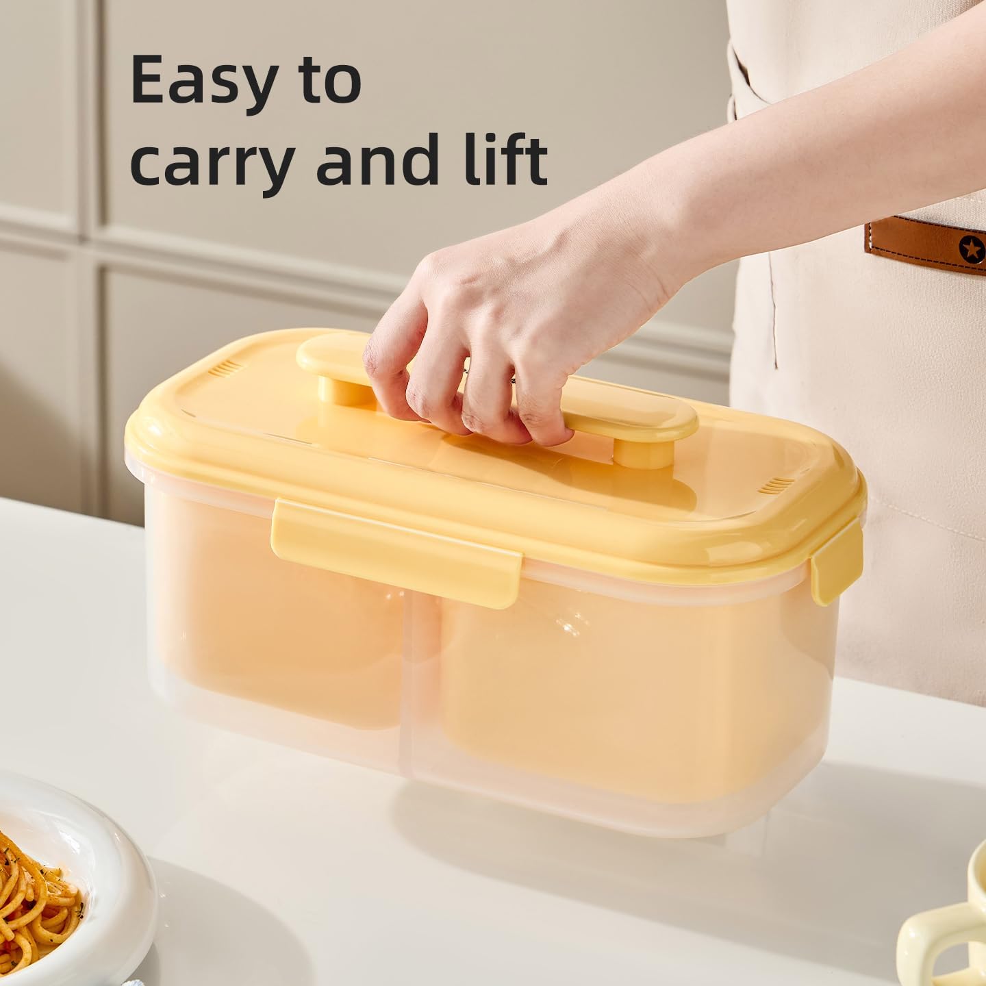 72 Pieces Double-Compartment Lunch Boxes (1400ML Capacity – Cream Color)