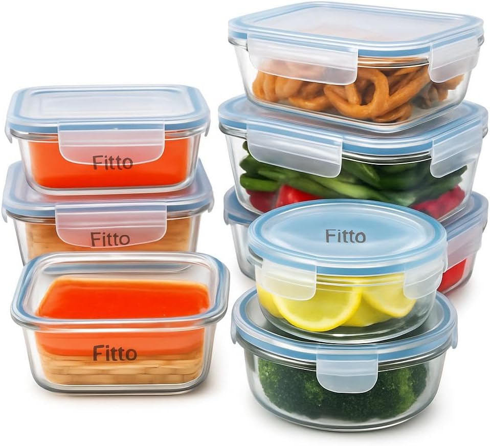 48 Pieces 7Pcs Glass Storage Food Container Set - Rectangulars (Round – Square Sizes)