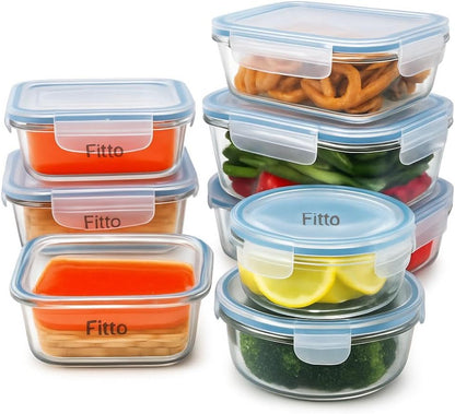 7Pcs Glass Storage Food Container Set - Rectangular, Round, Square Sizes
