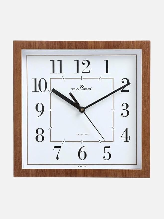 FITTO Elegant Rectangle Wall Clock with Wooden Finish Frame | Classic Design for Living Room, Bedroom, Kitchen, and Office | Silent Quartz Movement | Easy-to-Read Numbers | Perfect for Home Décor