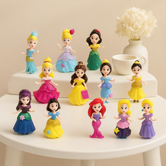 12-Piece Princess Doll Set – Soft Glue Dolls for Girls, Perfect for Pretend Play, Dance & Dress-Up, Princess-Themed Toy Set, Ideal Gift for Kids Ages 3+.