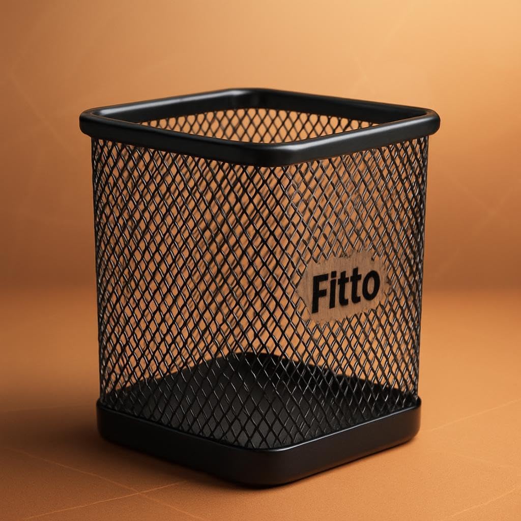 Square Pen Holder 10x8cm Black Desk Organizer for Office & Home