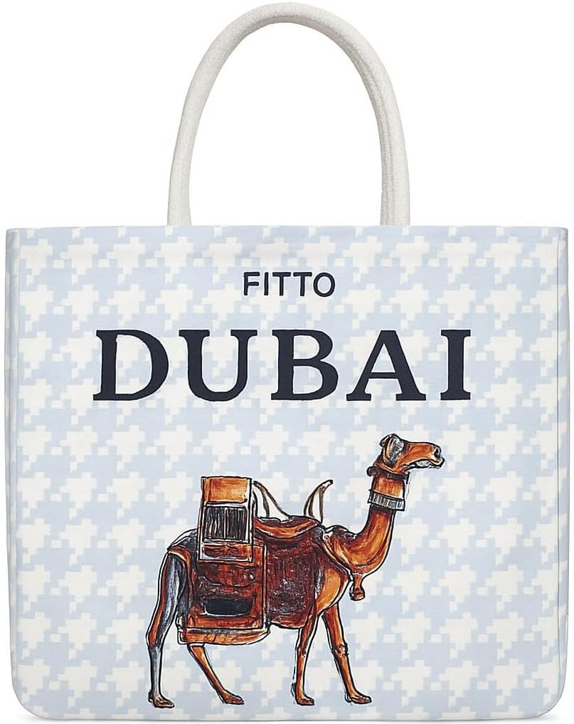 96 Pieces Dubai Camel Canvas Printed Tote Bags (Durable – Eco-Friendly – Blue)