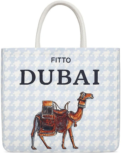 Dubai Camel Canvas Printed Tote Bag – Durable, Eco-Friendly, Blue