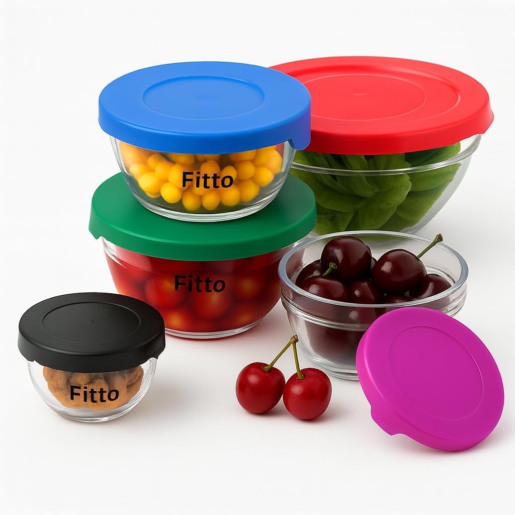 Glass Bowl Set 5Pcs With Lids (130ml to 950ml) for Food Storage