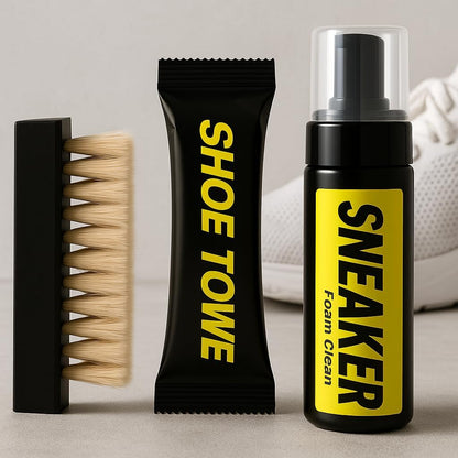 Shoe Cleaner Kit with Towel and Brush - Multi-Surface Shoe Cleaner for Leather, Suede, Canvas & Sneakers - Deep Cleans, Restores Shine, Removes Dirt & Stains - Gentle & Effective Shoe Care