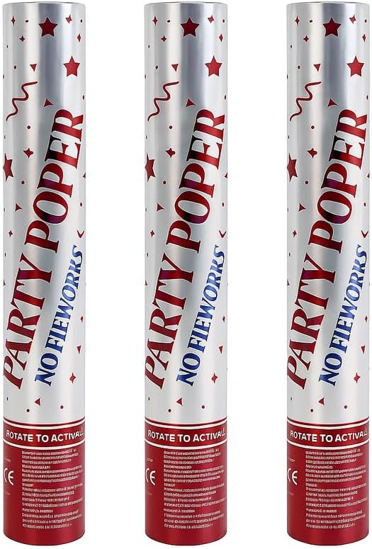 Party Poppers 3 Pack, 60cm Length, Colorful Confetti for Celebrations, Birthdays, Weddings