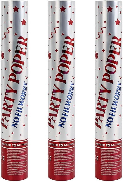 Party Poppers 3 Pack, 60cm Length, Colorful Confetti for Celebrations, Birthdays, Weddings