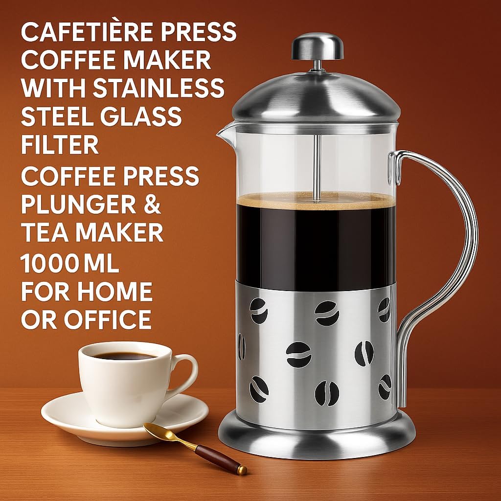 96 Pieces Cafetiere Press Coffee Makers with Stainless Steel Glass Filter (Coffee Press Plunger & Tea Maker – 1000ml – for Home or Office)