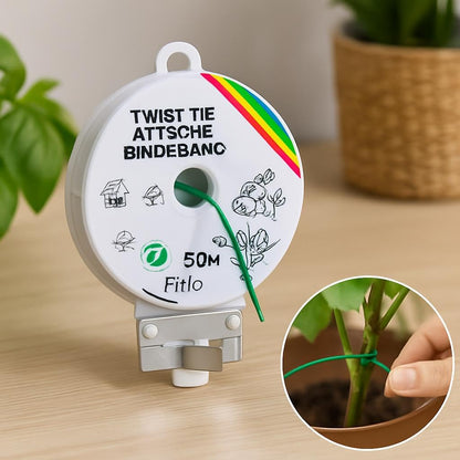 Twist Tie Dispenser with Green Twist Tie Roll - 50 Meters for Securing Plants and Cables