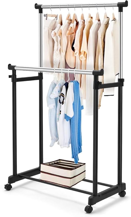 Fitto Clothes Drying Foldable Stand - Adjustable & Space-Saving, Black, Portable Laundry Rack for Indoor & Outdoor Use