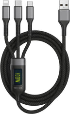 144 Pieces 3 in 1 Data Cables (USB to Micro USB – Type C – Lightning – 3.0 Amp – 1 Meter – Black)