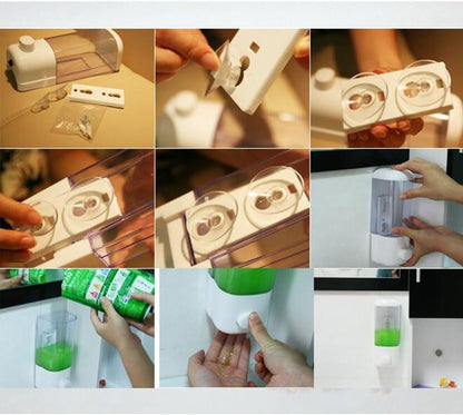 500ml Wall Mounted Soap Dispenser, White Transparent, for Bathroom Sanitizer, Shampoo, Shower Gel - Durable ABS Plastic, Stylish and Practical, Includes Mounting Suckers