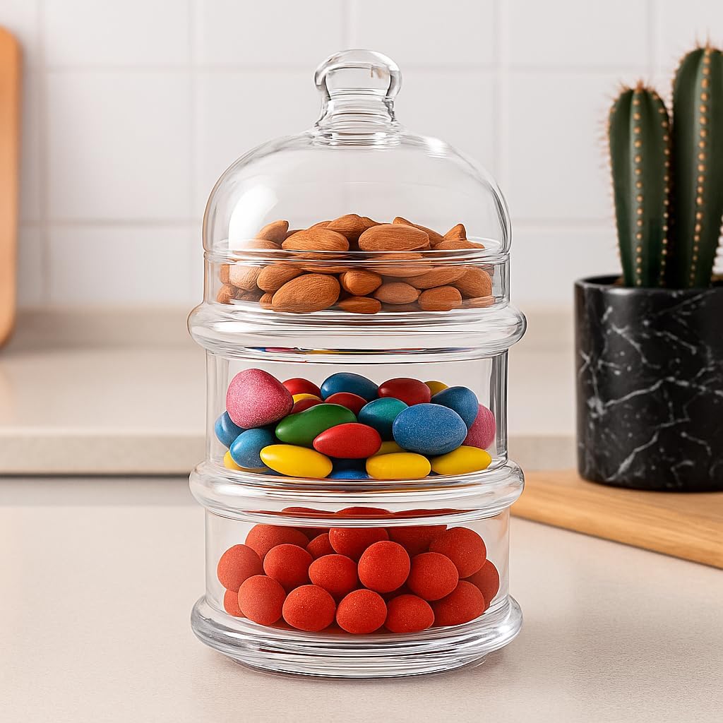 96 Pieces 3-tier Glass Stackable Jar - Clear Apothecary Jars with Lid - Storage Container for Food (Candy – Biscuit – Cookie – Kitchen and Bathroom Organizer – Glass Pantry Jars)