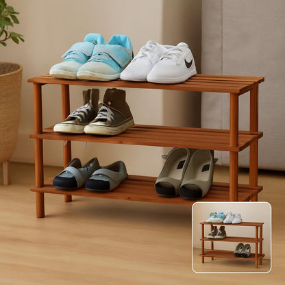 Wooden Shoe Rack 3 Tier, Coffee Brown, 63x26x48.5cm