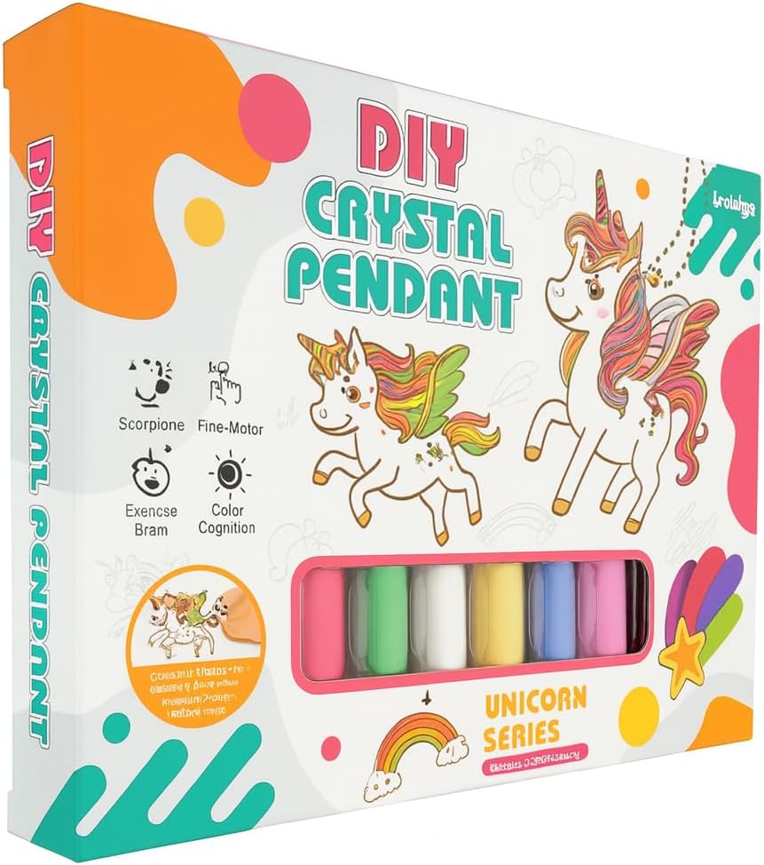 96 Pieces Unicorn Theme 6 Pendant Making Sets For Kids With Window Art Paint Non-Toxic Paint With Brushes