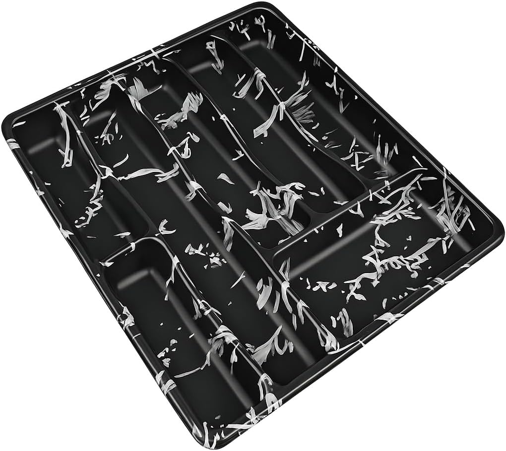 Black Kitchen Drawer Organizer - Adjustable Expandable Cutlery Tray, Non-Slip Design, Perfect for Silverware, Utensils, and Kitchen Tools - Premium Plastic, 7 Compartments