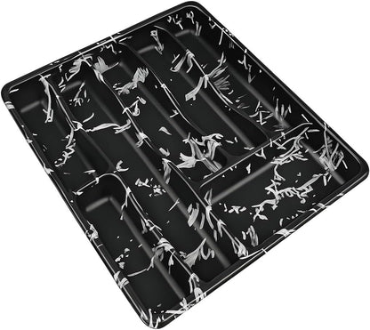 Black Kitchen Drawer Organizer - Adjustable Expandable Cutlery Tray, Non-Slip Design, Perfect for Silverware, Utensils, and Kitchen Tools - Premium Plastic, 7 Compartments