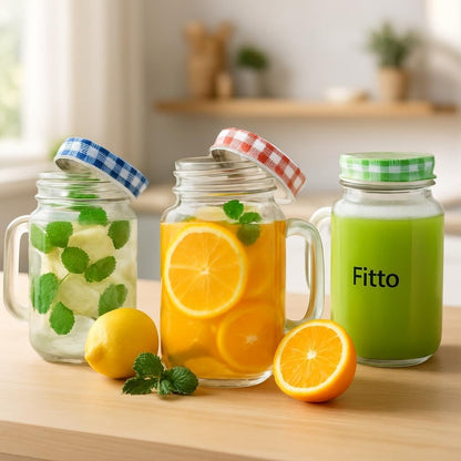 Mason Jar Glass Mug Set of 3 with Handle, 500ml, 450ml, 10x7.5x12.5cm