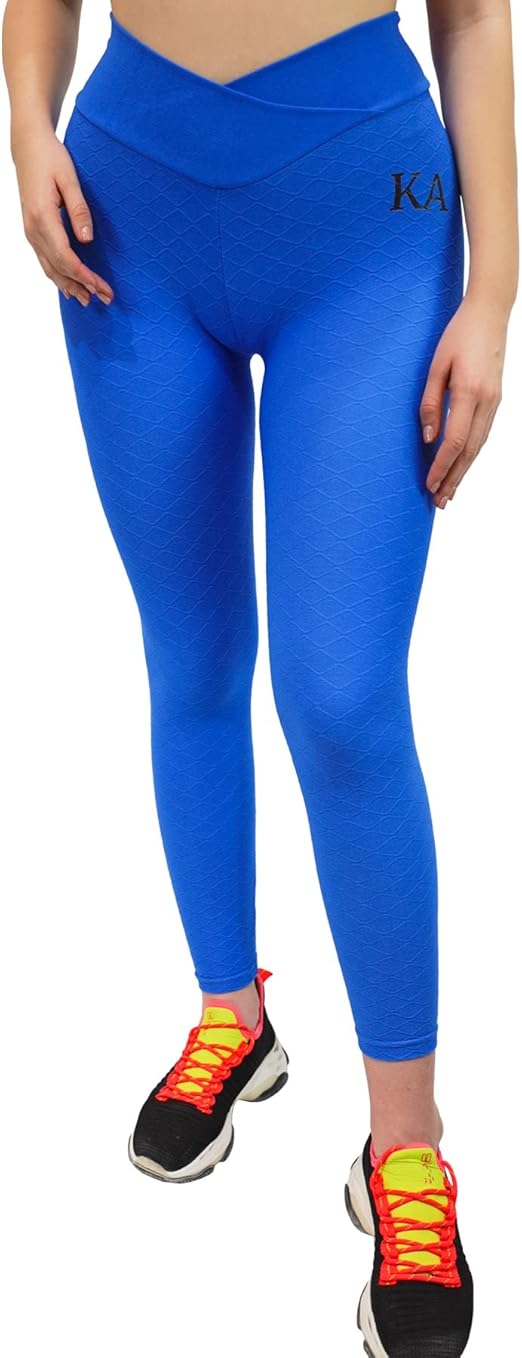 Fitto V-Waist Power Leggings - High V-cross Waistband Workout Gym Yoga Seamless Pants for Women (Medium, Blue)