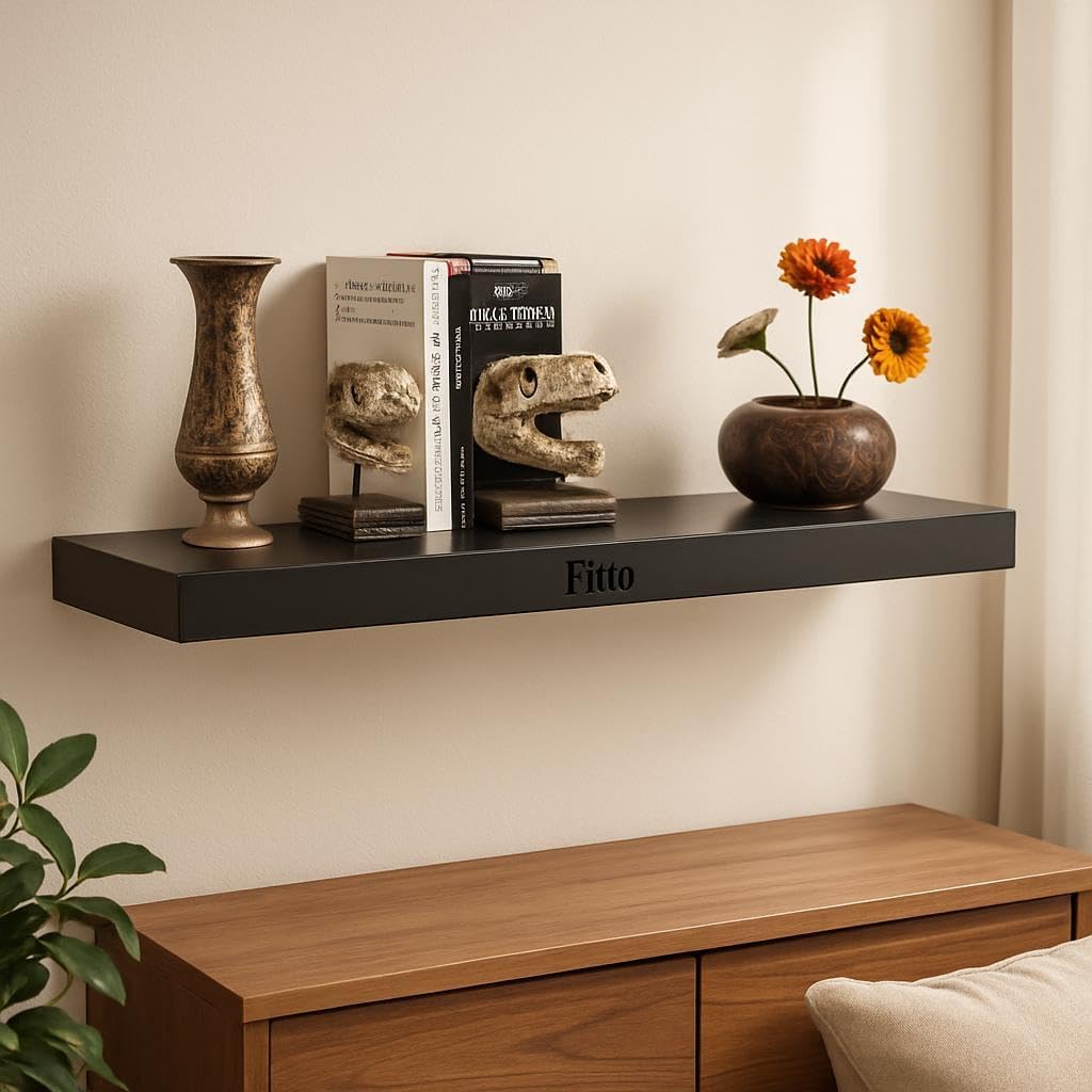 Black Wall Shelf 120x19.5x3.8cm - Modern Floating Shelf for Home Decor