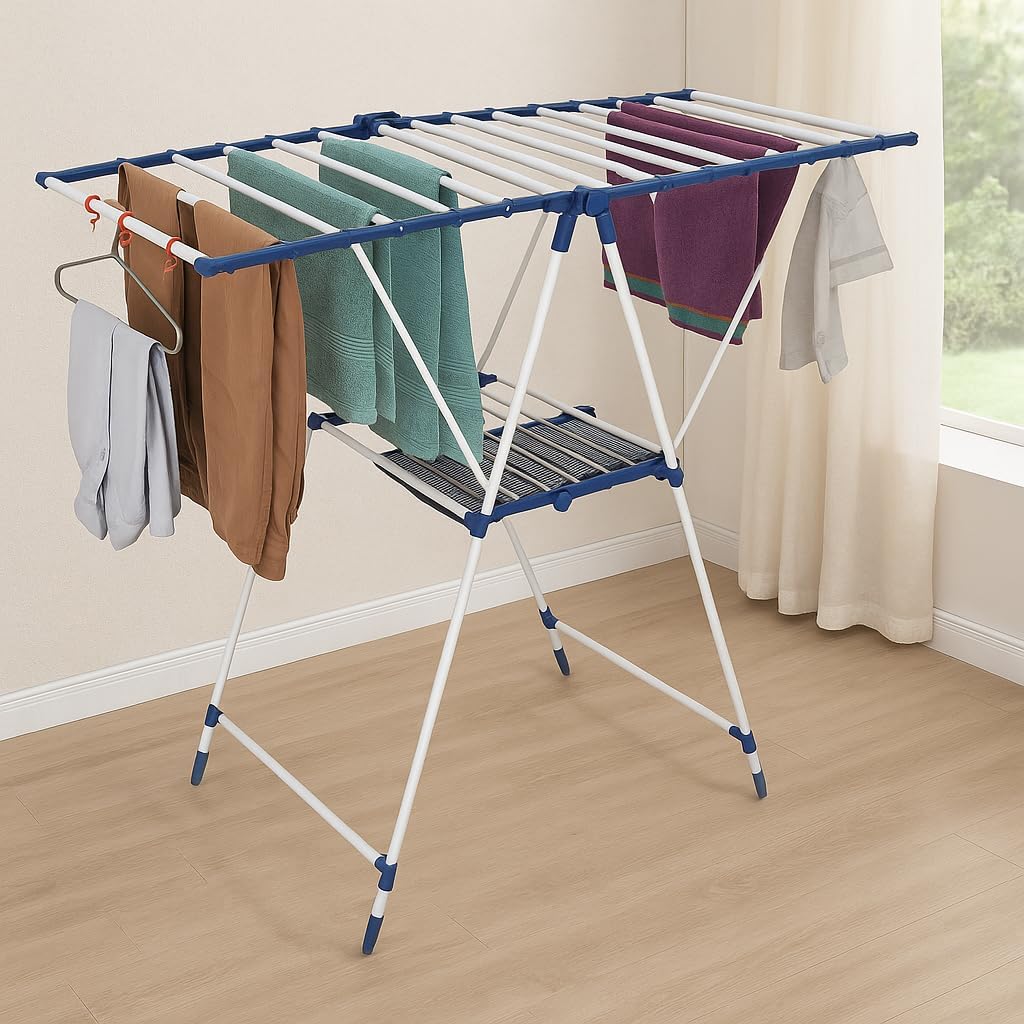 60 Pieces Winsome Steel Cloth Drying Stand Rack - Heavy-Duty Powder Coateds (Rust-Free Laundry Organizer with Slots for Hangers | Foldable and Portable Clothes Drying Stand for Indoor & Outdoor Use)