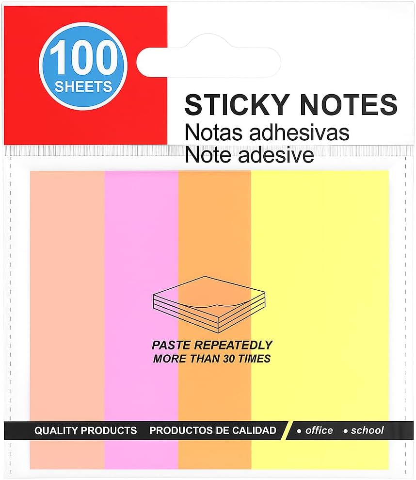 Sticky Notes 100 Sheets 76mm x 76mm Multi Color for Office, School, Home Use